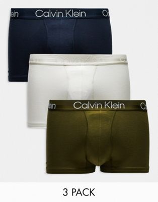 Calvin Klein 3-pack trunks in navy, grey and khaki - ASOS Price Checker