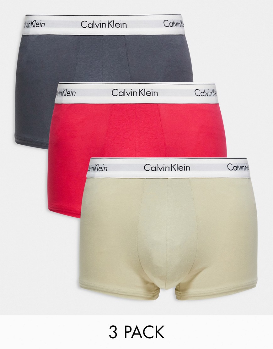 Calvin Klein 3-pack Trunks In Pink, Charcoal Gray And Beige-multi
