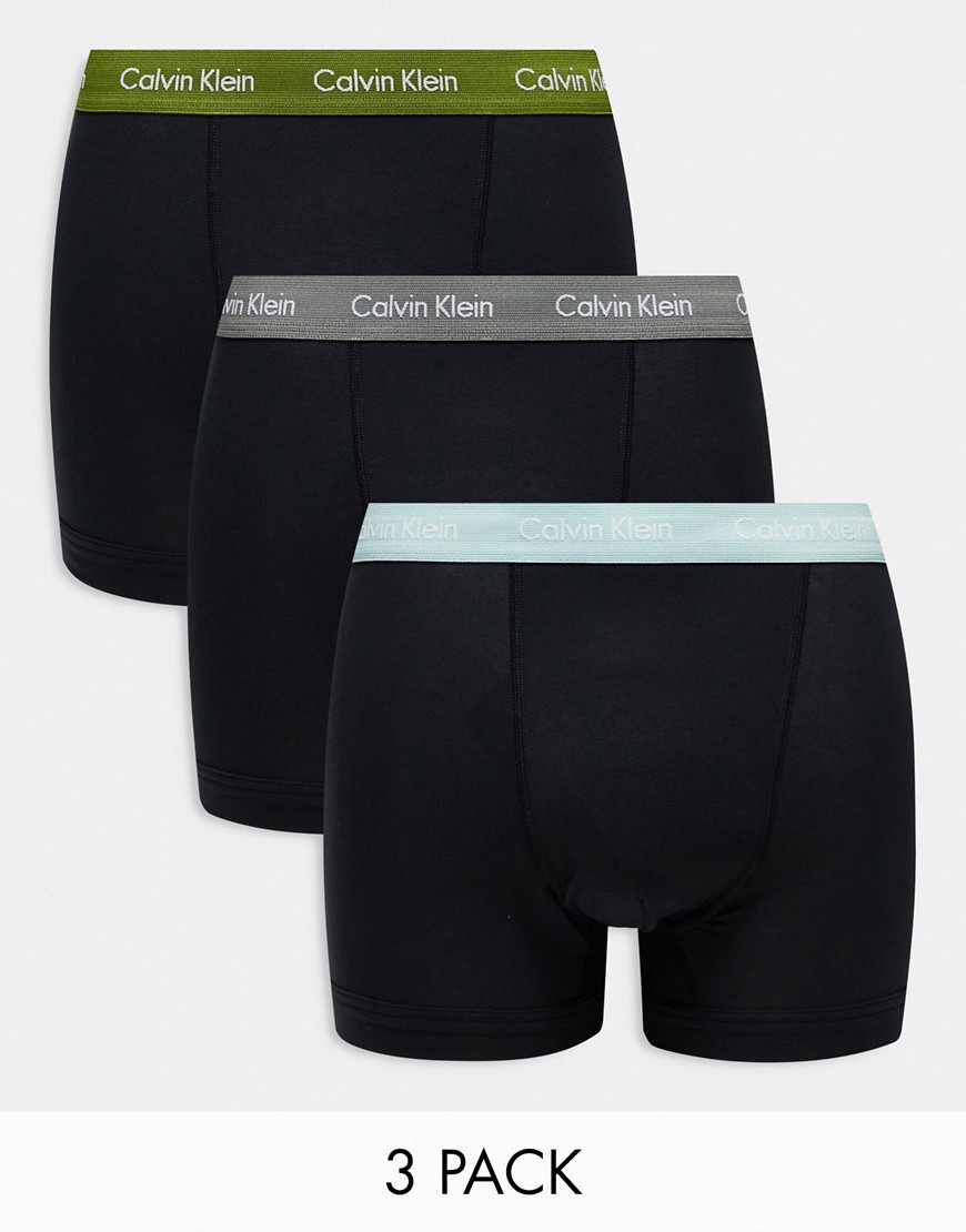 Calvin Klein 3-pack Trunks With Colored Waistband In Black