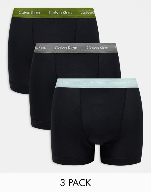 Calvin Klein 3-pack trunks with colored waistband in black