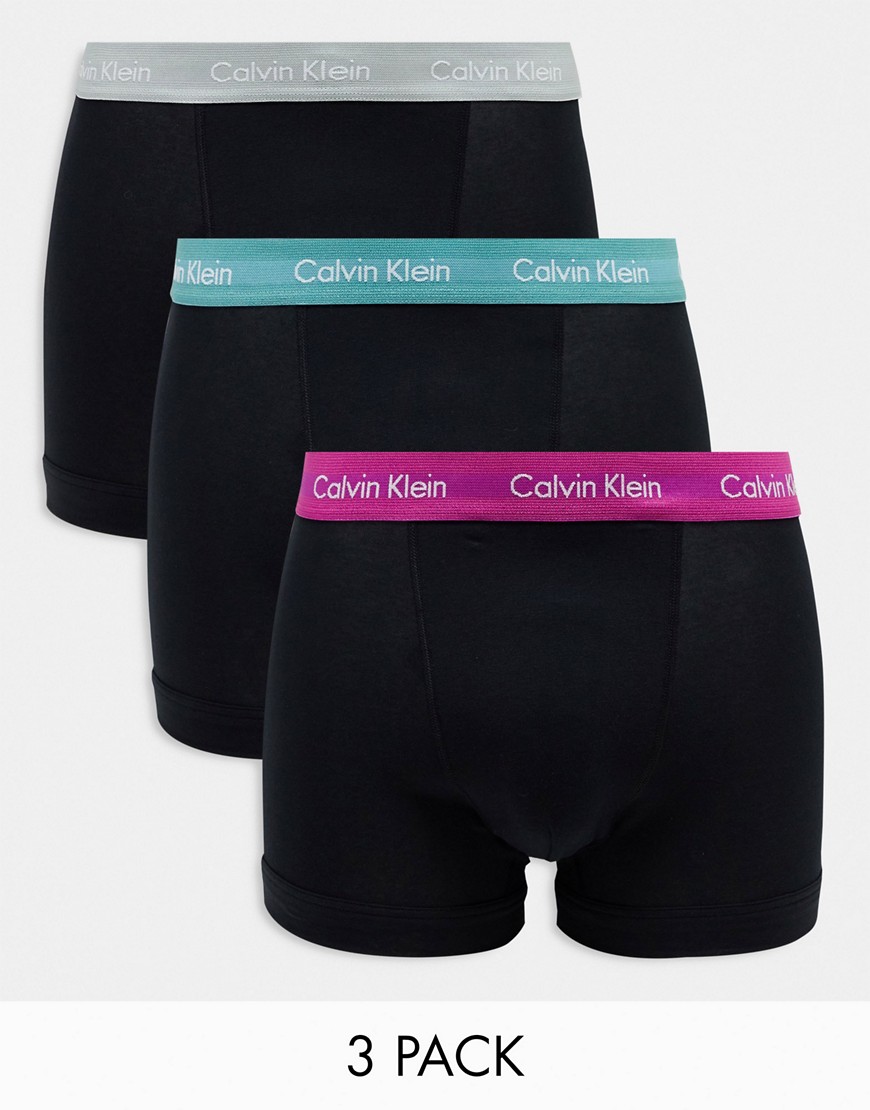 Calvin Klein 3-pack trunks with coloured waistband in black