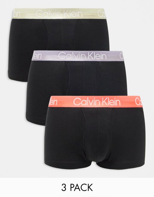 Calvin Klein 3 pack trunks with coloured waistband in black