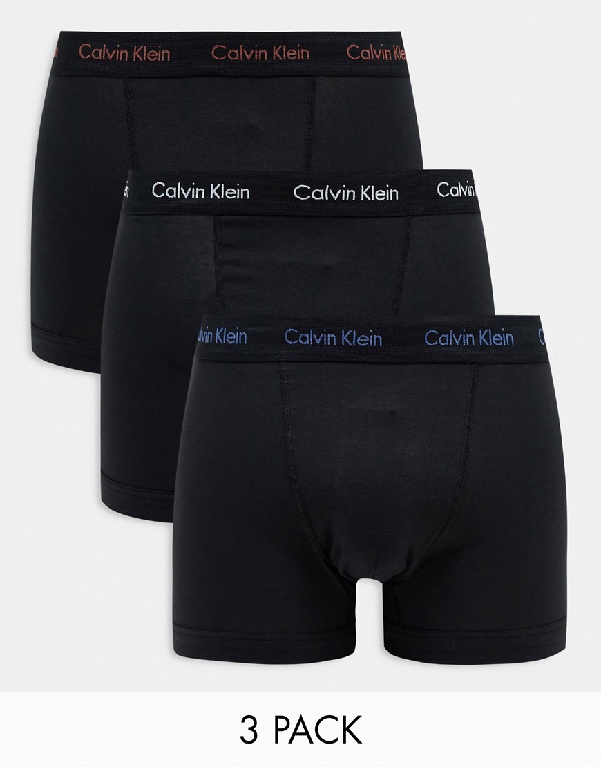 Calvin Klein 3-pack trunks with contrast logo waistband in black