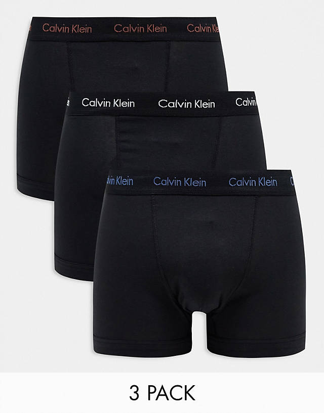 Calvin Klein - 3-pack trunks with contrast logo waistband  in black
