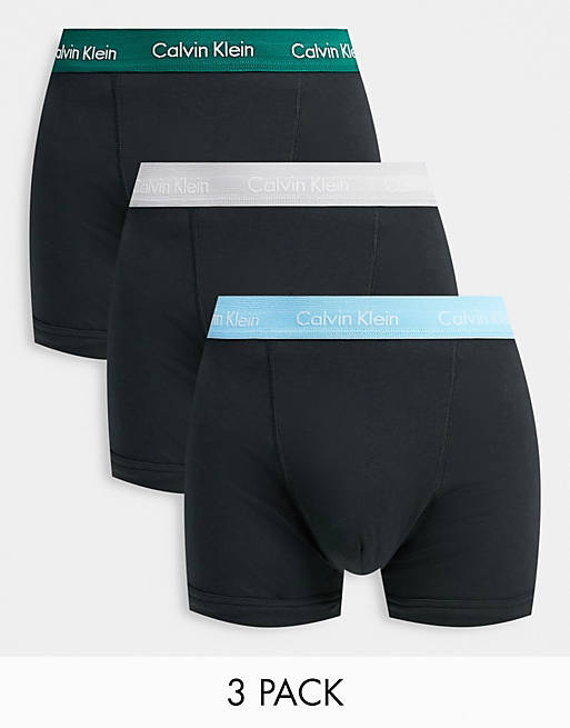 Calvin Klein 3 pack trunks with contrast waistbands in black