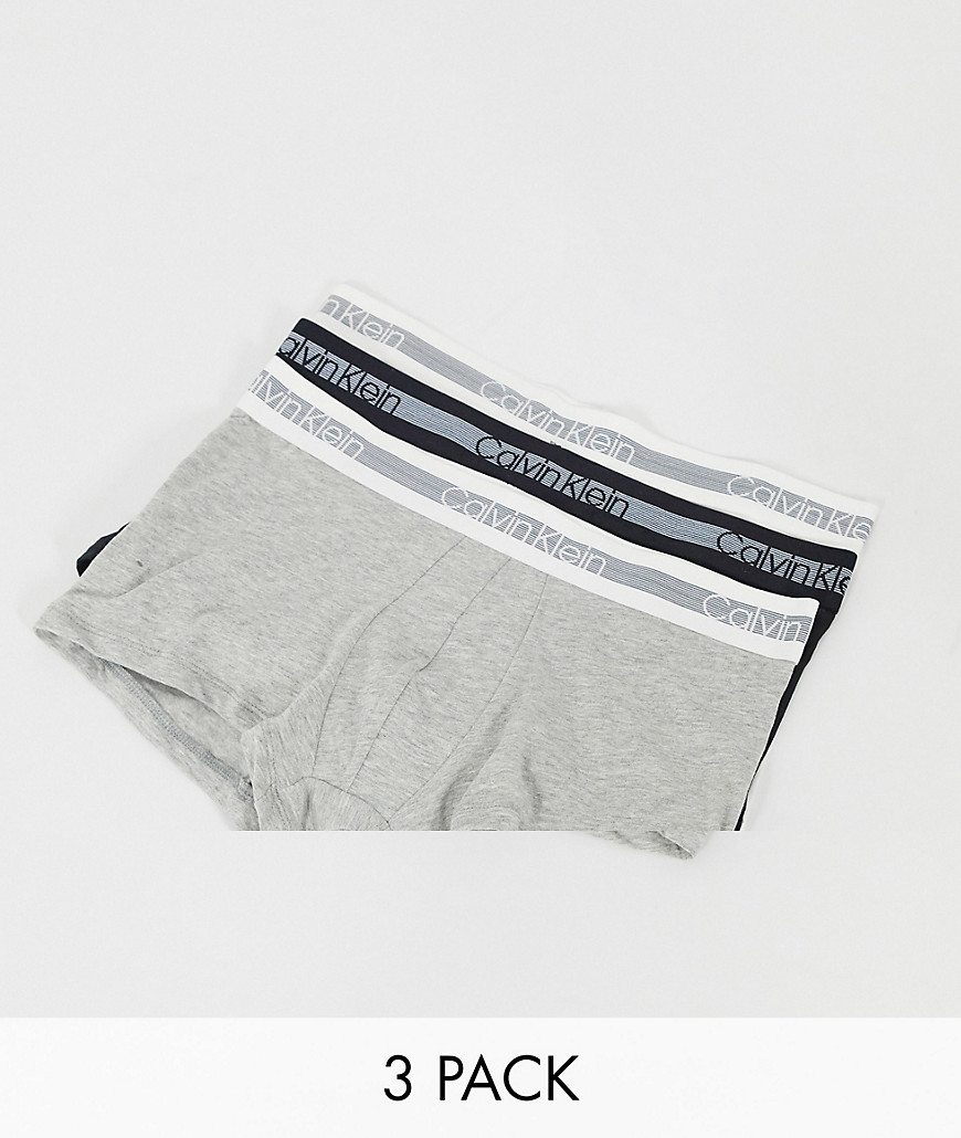 Calvin Klein 3 pack trunks with logo waistband in black white and grey-Multi