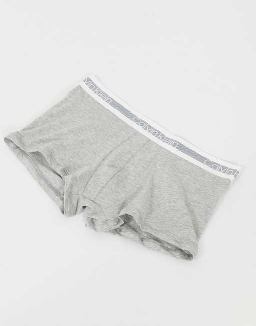 Calvin Klein 3 pack trunks with logo waistband in black white and grey