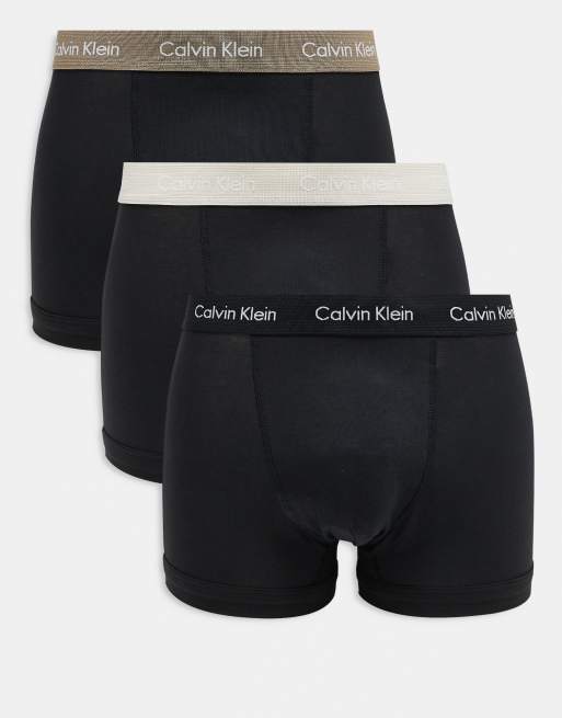 Calvin Klein 3-pack with beige waistbands in black - Exclusive to ASOS