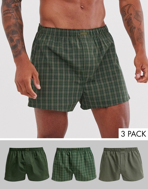 Calvin Klein 3 pack woven boxers in green