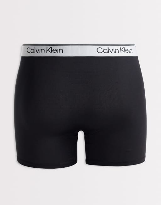 Calvin Klein – 3er-Pack Boxershorts aus elastischer Mikrofaser in Schwarz mit Bund in verschiedenen Farben, 3 von 3