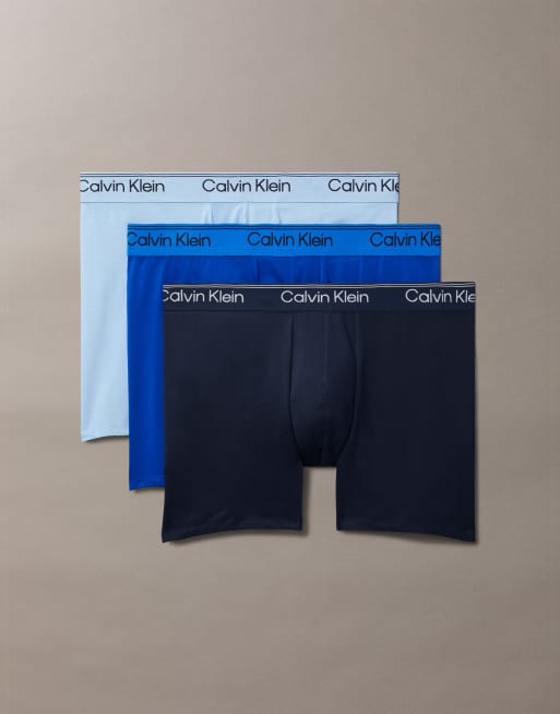 Calvin Klein – 3er-Pack Boxershorts aus Mikro-Stretch in Grau/Kobalt/Hellblau