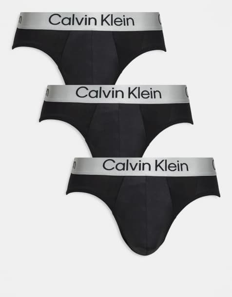 Calvin Klein – 3er-Pack elastische Mikrofaser-Slips in Schwarz mit grauem Bund - view 1