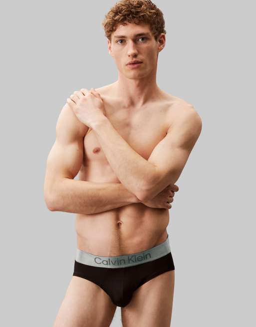 Calvin Klein – 3er-Pack elastische Mikrofaser-Slips in Schwarz mit grauem Bund, 4 von 4