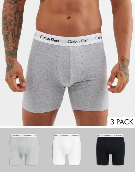 Calvin Klein 3er Pack eng geschnittene Boxershorts aus Baumwoll Stretch in Schwarz WeiB und Grau