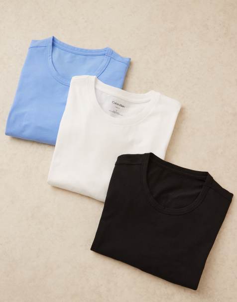 Calvin Klein – 3er-Pack T-Shirts aus Mikrofaserbaumwolle in Schwaz, Blau und Weiß - view 1