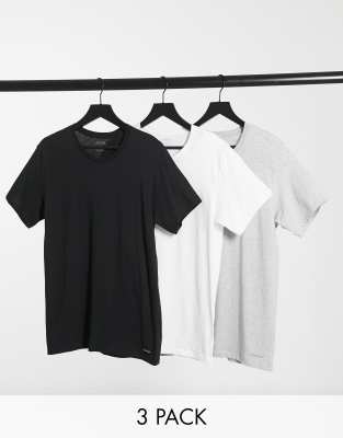 Calvin Klein 3pk t-shirts in black white and grey - ASOS Price Checker