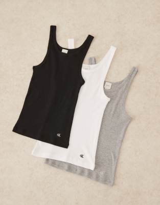 Calvin Klein - 3er-Pack Trägertop in Schwarz/Weiß/Grau mit U-Ausschnitt-Bunt