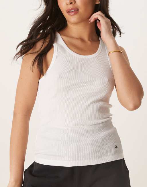 Calvin Klein – 3er-Pack Trägertops in Weiß mit U-Ausschnitt, 2 von 4