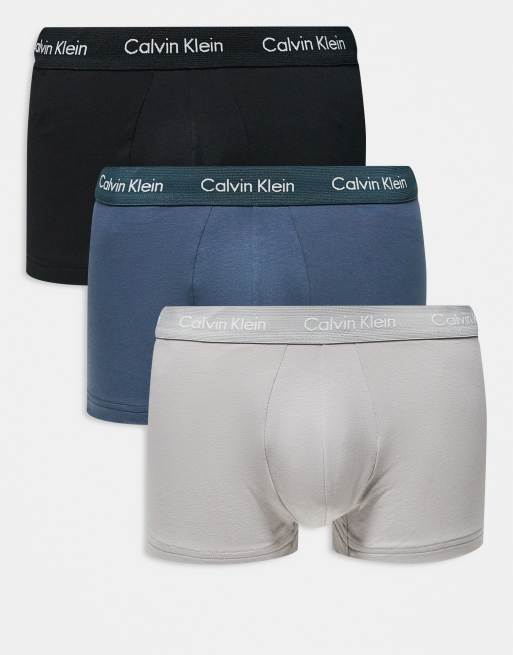 Calvin Klein 3er Pack Unterhosen aus Baumwoll Stretch in Schwarz Grau Blau mit tief sitzendem Bund