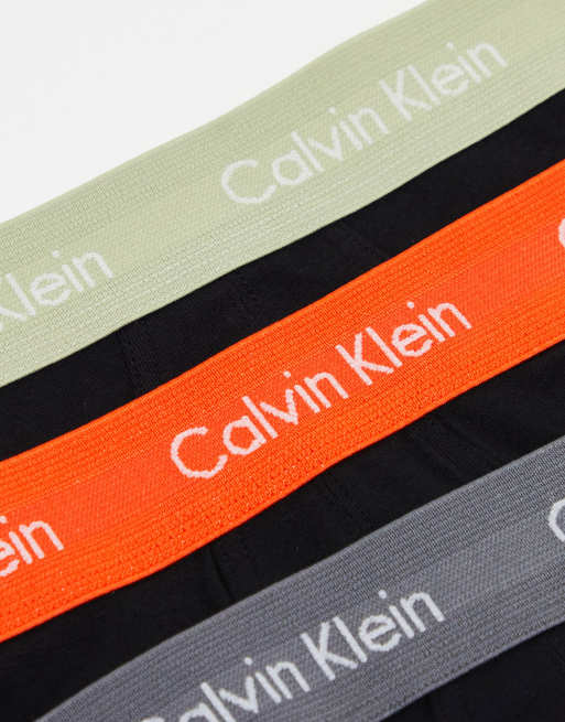 Calvin Klein – 3er-Pack Unterhosen aus Baumwoll-Stretch in Schwarz mit farbigem Bund, 3 von 4