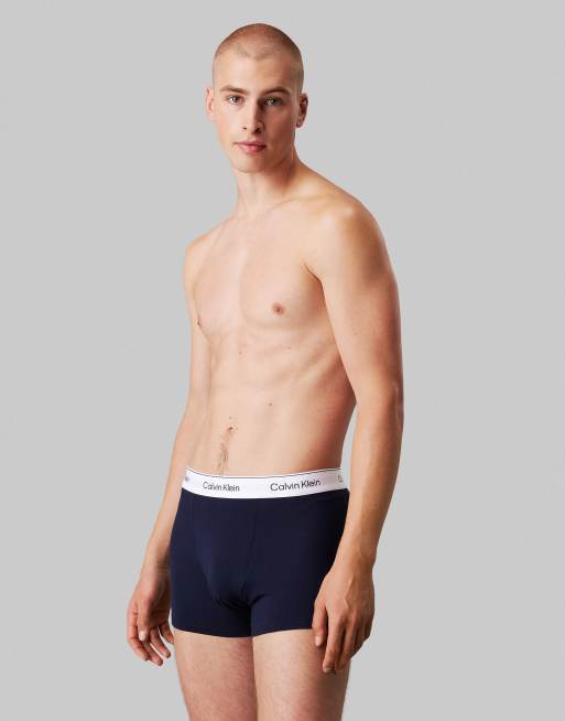 Calvin Klein – 3er-Pack Unterhosen aus Baumwollstretch in Blautönen mit Abnähern und Logo, 3 von 3