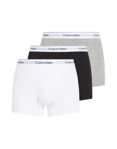 Calvin Klein – 3er-Pack Unterhosen aus Baumwollstretch in Schwarz, Weiß und Grau mit Abnähern und Logo - view 1