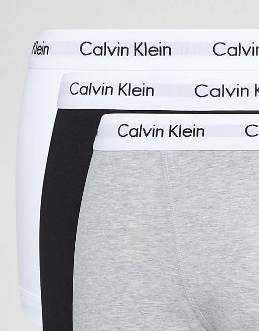 Calvin Klein – 3er-Pack Unterhosen aus elastischer Baumwolle in Schwarz,  Weiß und Grau | ASOS