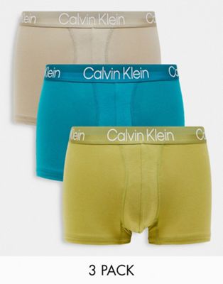 Calvin Klein 3-pack trunks in green - ASOS Price Checker