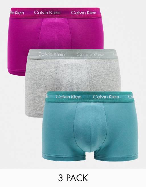 Calvin Klein 3erPack Unterhosen in Lila, Grau und Grün mit niedrigem Bund ASOS