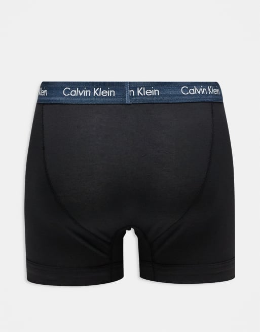 Calvin Klein – 3er-Pack Unterhosen in Schwarz mit blauem Bund, exklusiv bei ASOS, 2 von 3