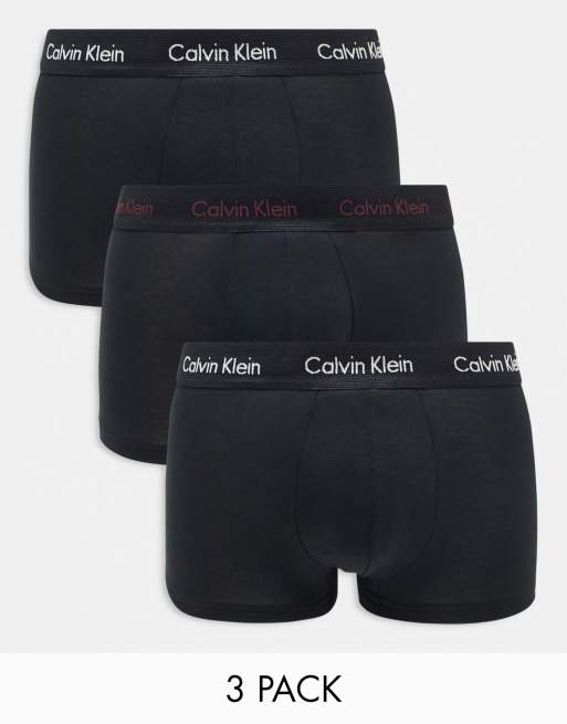 Calvin Klein – 3er-Pack Unterhosen in Schwarz mit niedrigem, farblich abgesetztem Logo-Bund 
