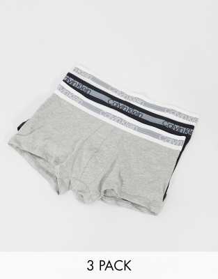 Calvin Klein 3 pack trunks with logo waistband in black white and grey - ASOS Price Checker