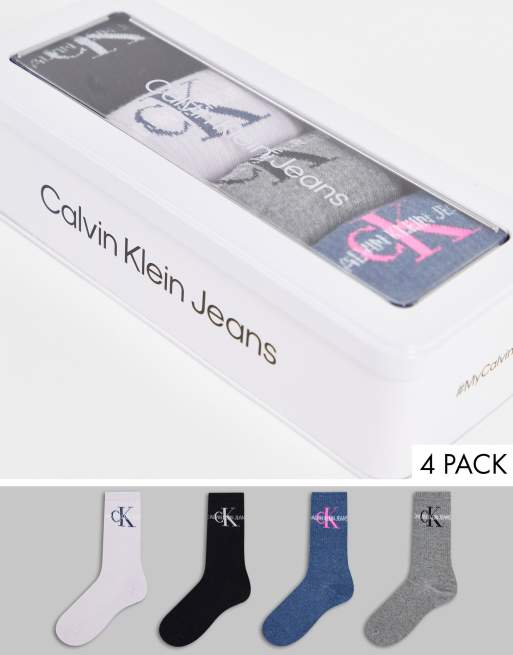 Calvin Klein – 4-pack träningsstrumpor med jeanslogga i presentask