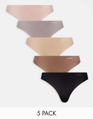 Calvin Klein 5 Pack Invisible Micro Thong In Multi Neutrals