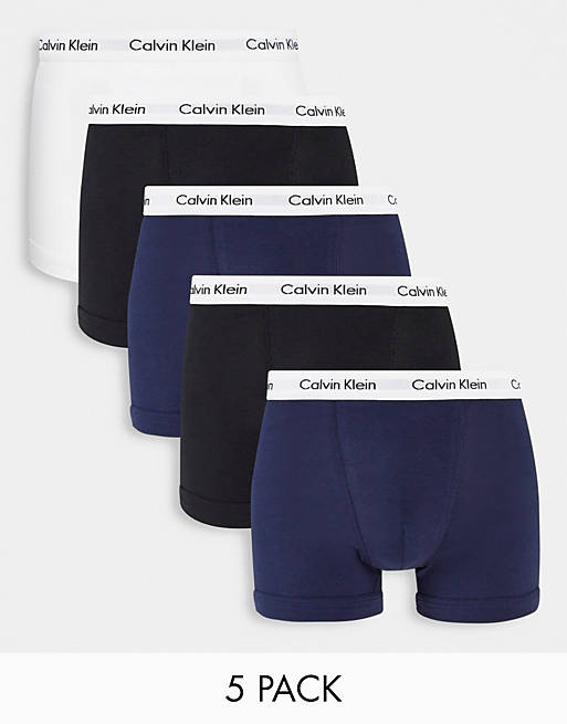 Calvin Klein 5 pack trunks in black blue and white