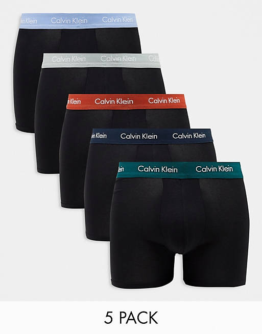 Calvin Klein 5-pack trunks with coloured waistband in black | ASOS