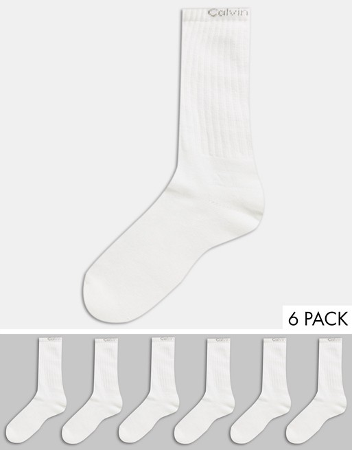 Calvin Klein 6 pack crew socks in white