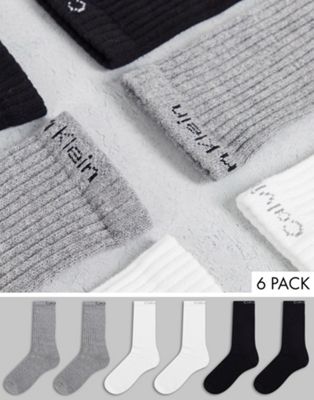 Calvin Klein 6 pack socks in black, white, grey with logo