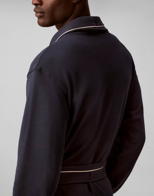 Calvin Klein accappatoio a nido d'ape con profili a contrasto blu navy, 3 di 3