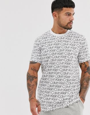Calvin Klein all over logo print t-shirt in white | ASOS