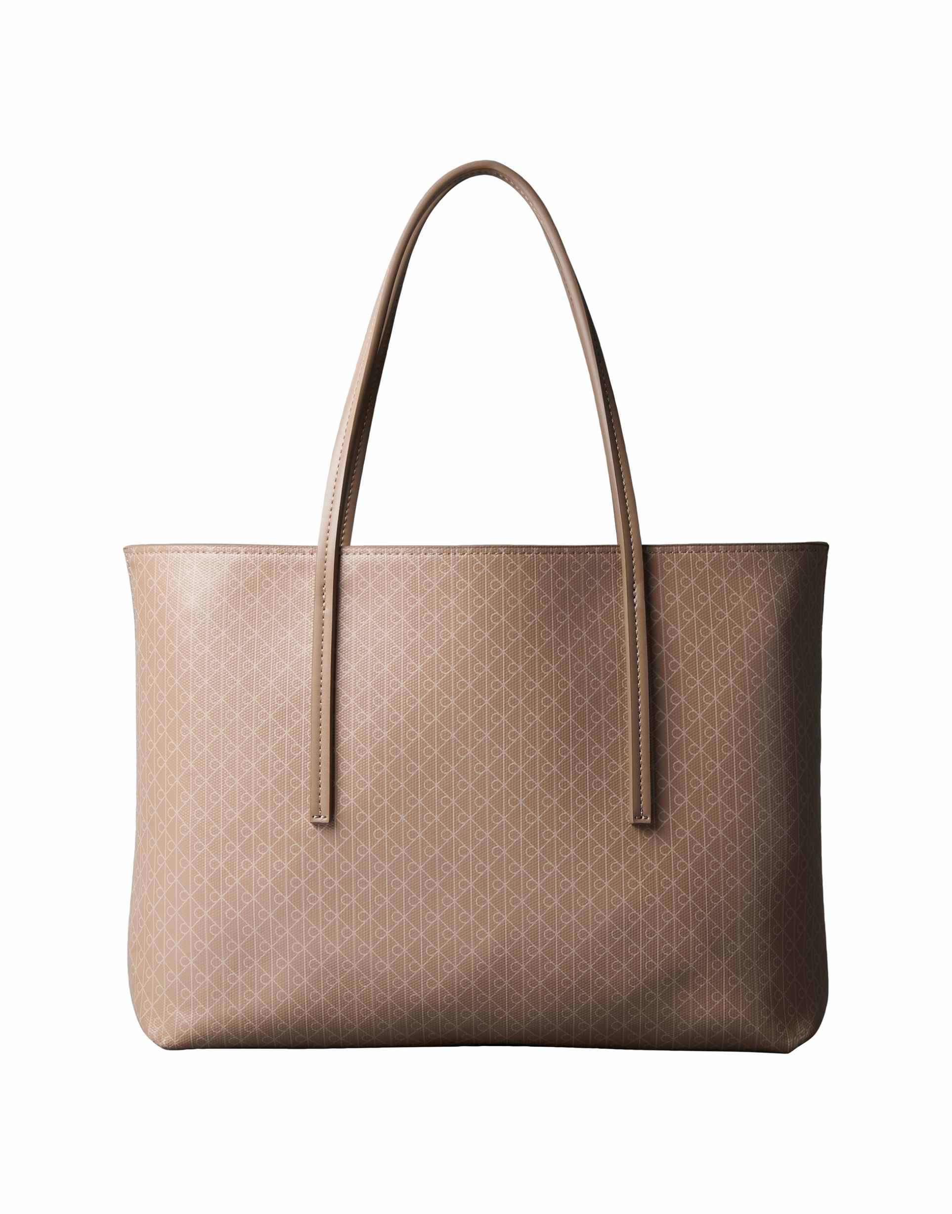 calvin klein all over logo tote bag in tan
