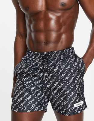 Calvin Klein all over monogram logo swim shorts in black