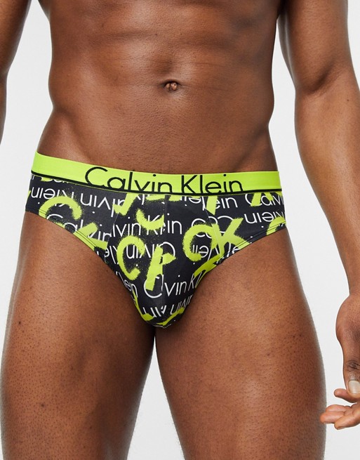 Calvin Klein all over print hip brief in yellow
