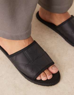 Calvin Klein Jeans Est.1978 Calvin Klein All Over Print Slip On Slippers In Black