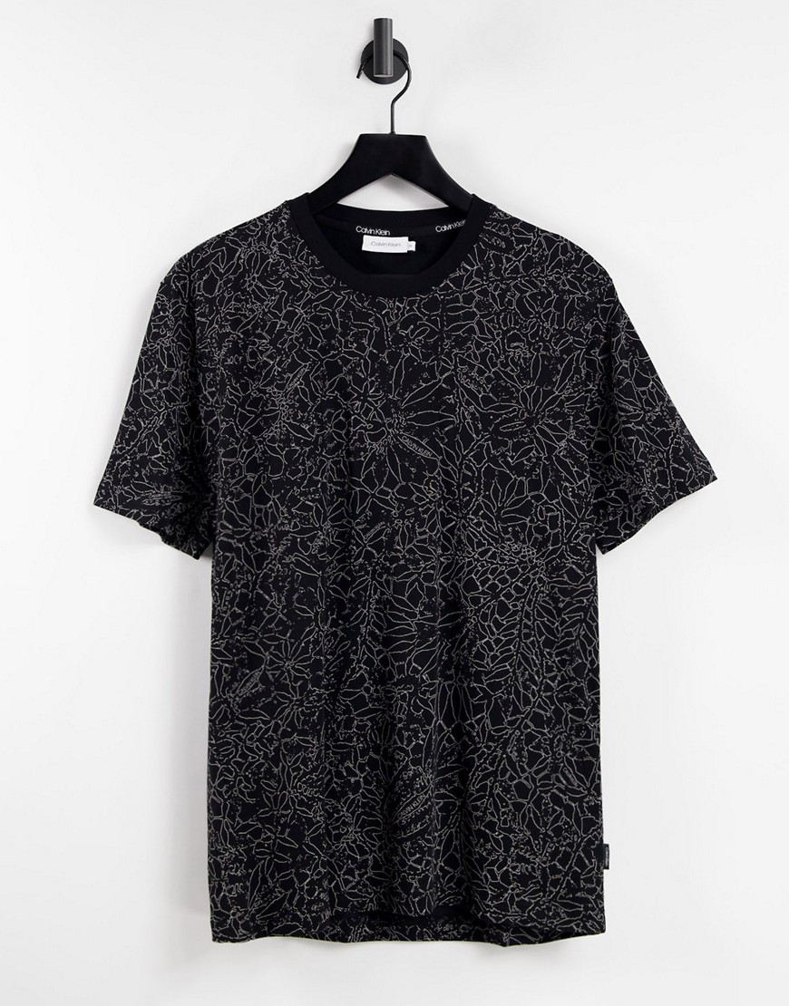 Calvin Klein allover print camo lines t-shirt-Black