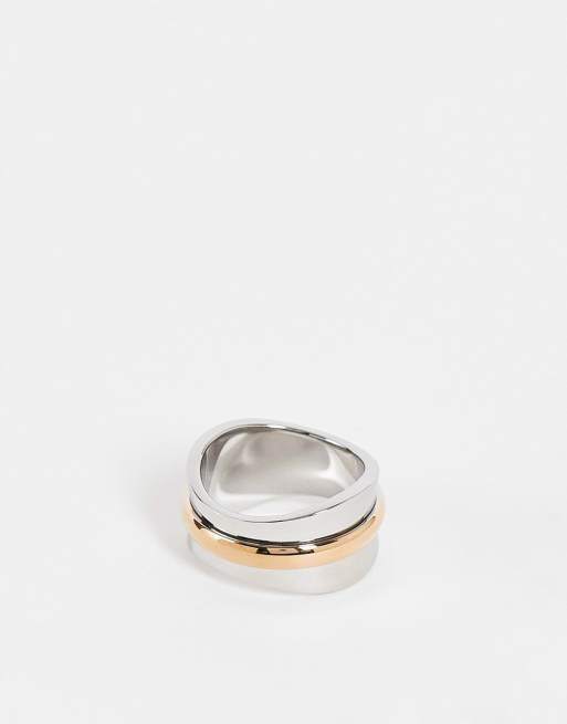Calvin Klein - Anello spesso argento e oro rosa