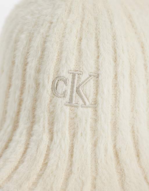 Calvin Klein – Anglerhut in Cremeweiß mit Monogramm und Muschelsaum, 2 von 3