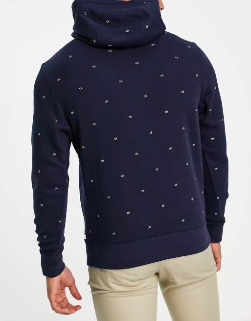 Calvin Klein AOP monogram hoodie in navy exclusive to ASOS