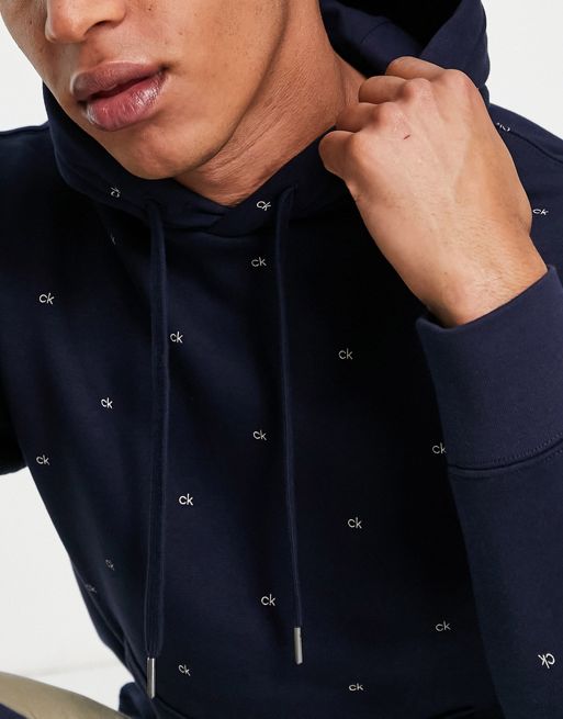 Calvin Klein AOP monogram hoodie in navy exclusive to ASOS
