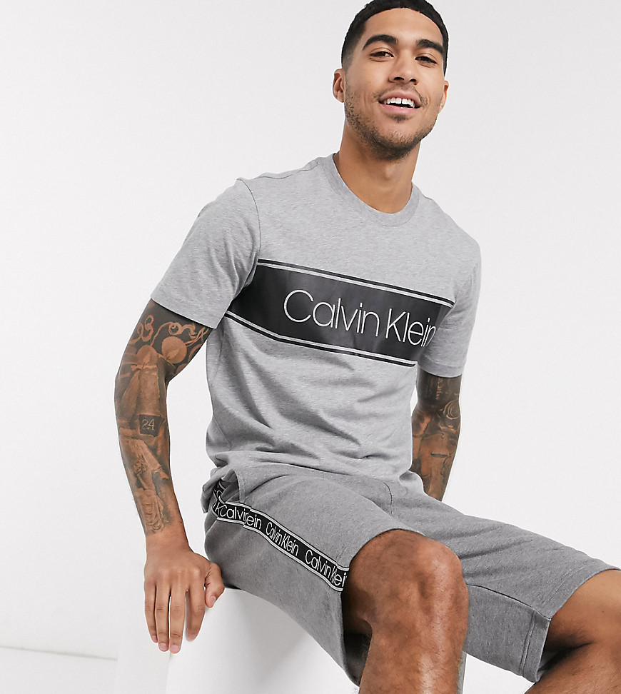 Calvin Klein - ASOS - Exclusief gestreept T-shirt met logo in gemêleerd grijs